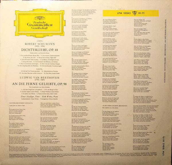 Ernst Haefliger, Erik Werba - Ludwig van Beethoven / Robert Schumann : An Die Ferne Geliebte, Op.98  / Dichterliebe, Op.48 (LP, Album, Mono)