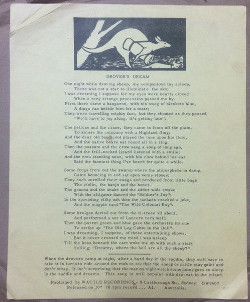 Alan Scott (3) And The Bushwhackers : Drover's Dream / Bullockies' Ball (Shellac, 10")