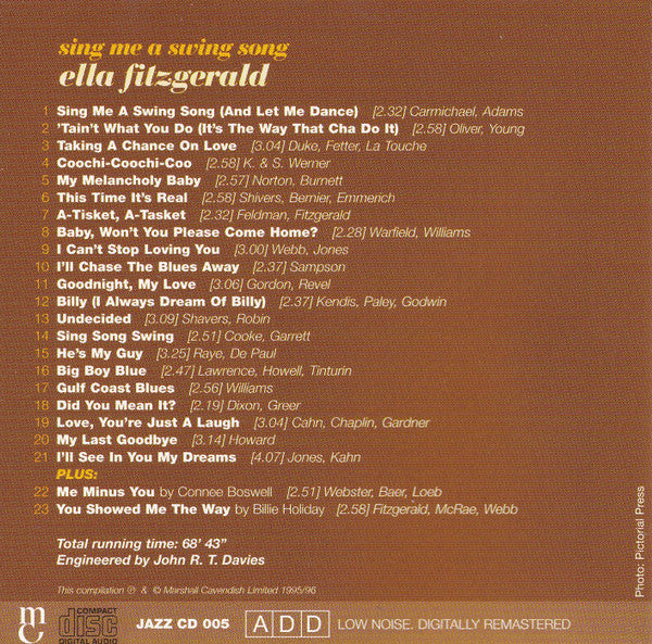 Ella Fitzgerald : Sing Me A Swing Song (CD, Comp, Mono, RM)
