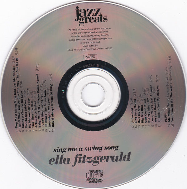 Ella Fitzgerald : Sing Me A Swing Song (CD, Comp, Mono, RM)