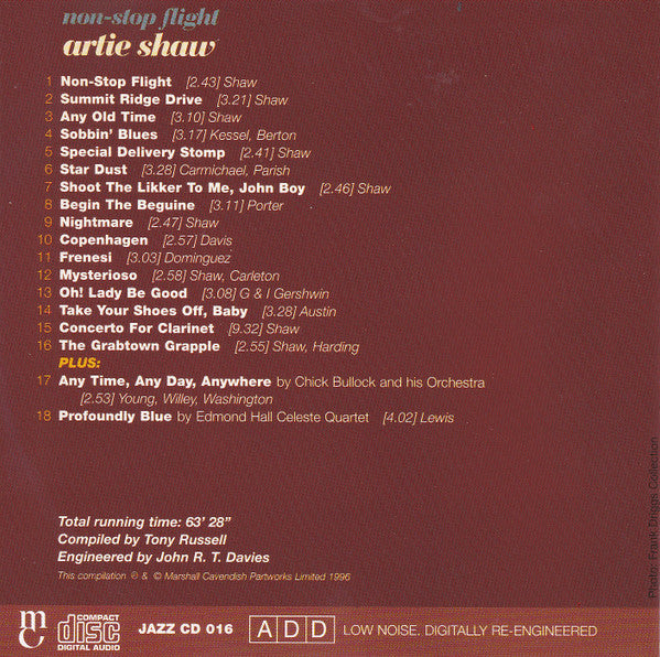 Artie Shaw : Non-Stop Flight (CD, Comp, Mono)