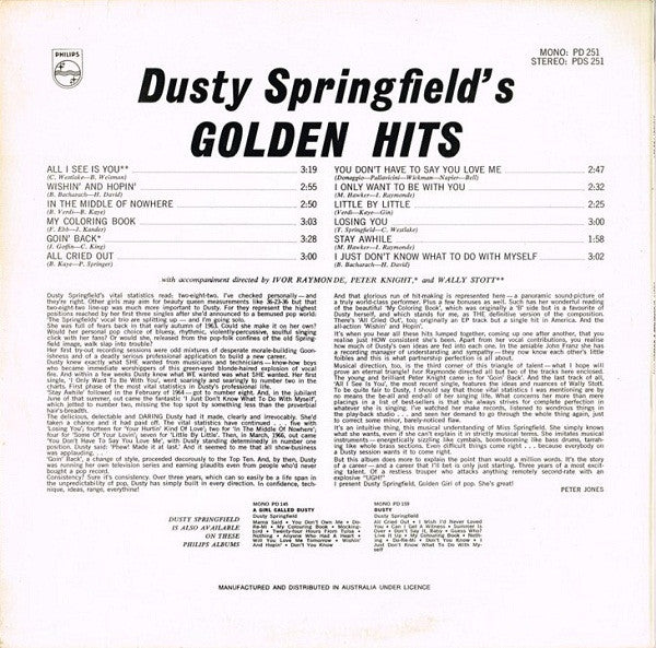 Dusty Springfield : Dusty Springfield's Golden Hits (LP, Comp)
