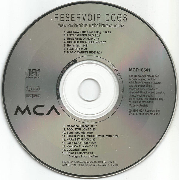 Various : Reservoir Dogs (Music From The Original Motion Picture Sound Track) (CD, Comp, DAD)