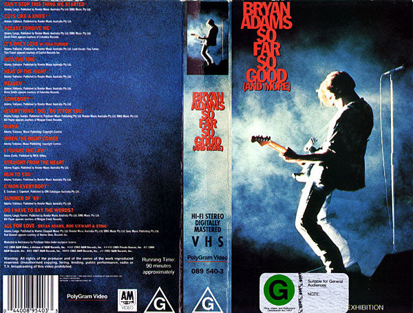 Bryan Adams : So Far So Good (And More) (VHS, PAL)