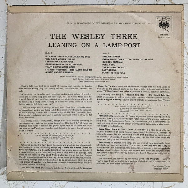 The Wesley Three : Leaning On A Lamp-Post (LP, Album)