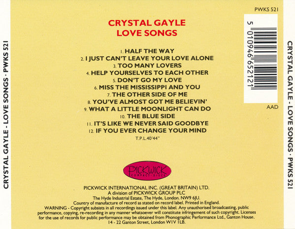 Crystal Gayle : Love Songs (CD, Comp, RE)
