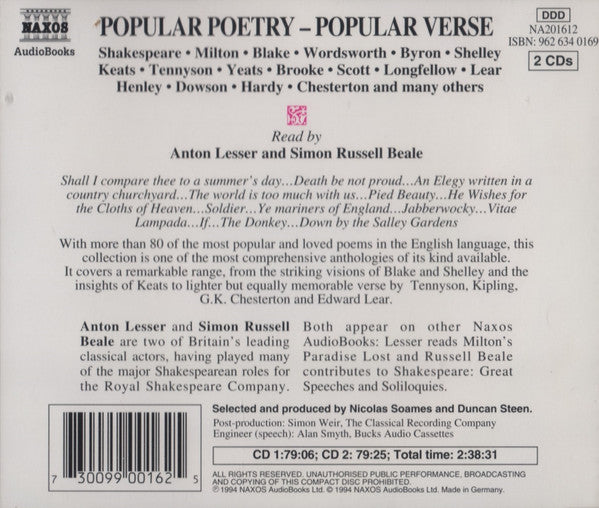 Anton Lesser, Simon Russell Beale : Popular Poetry - Popular Verse (2xCD, Album)