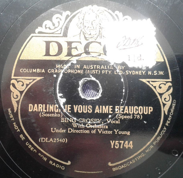 Bing Crosby : Darling, Je Vous Aime Beaucoup / The Anniversary Waltz (Shellac, 10")