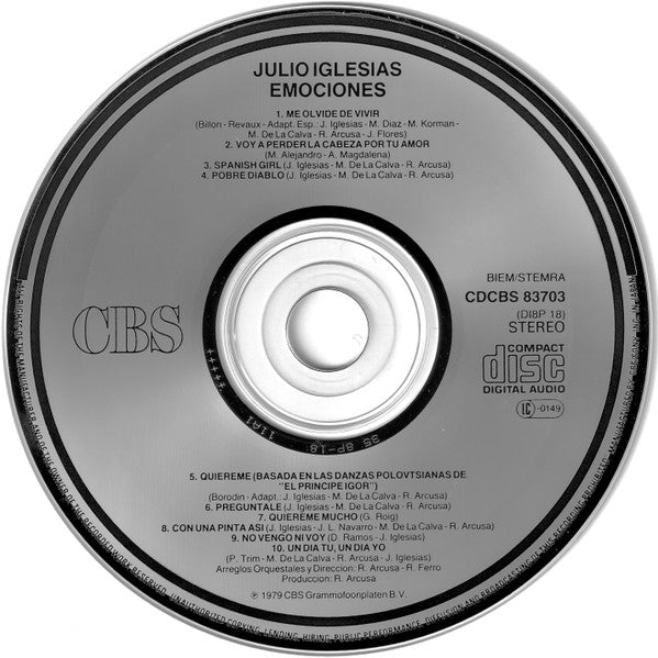 Julio Iglesias : Emociones (CD, Album, RE, Pre)