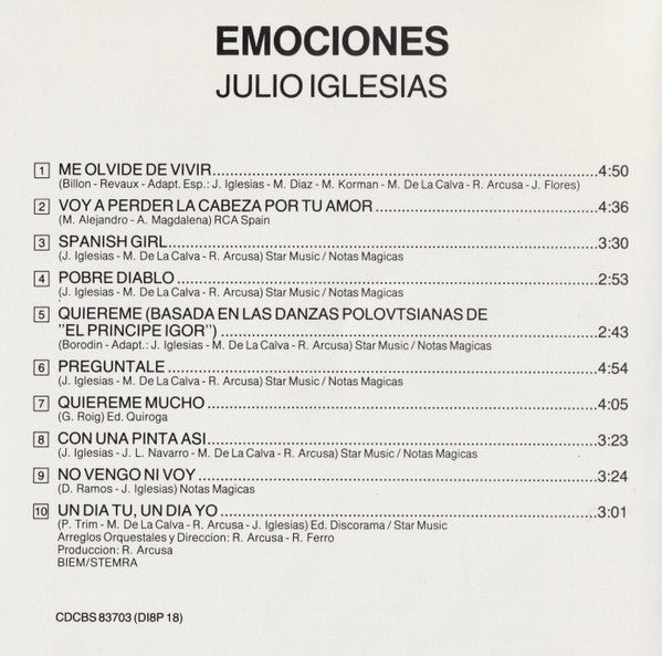 Julio Iglesias : Emociones (CD, Album, RE, Pre)