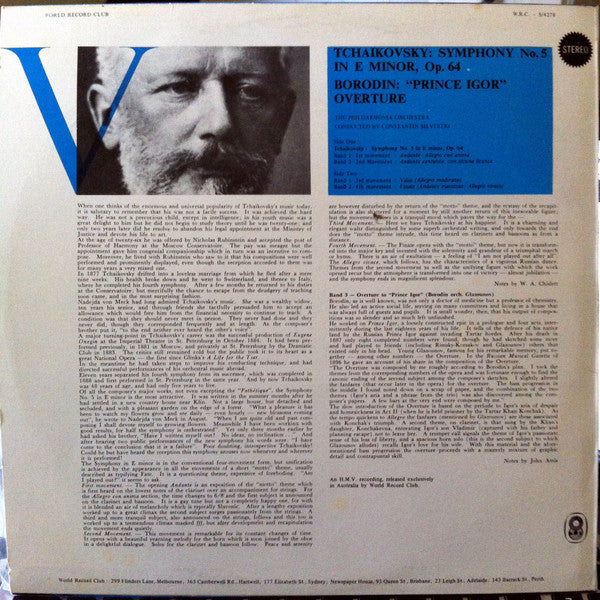 Pyotr Ilyich Tchaikovsky / Philharmonia Orchestra Conducted By Constantin Silvestri : Vth Symphony In E Minor, Op. 64 (LP, Album, Club, RE)