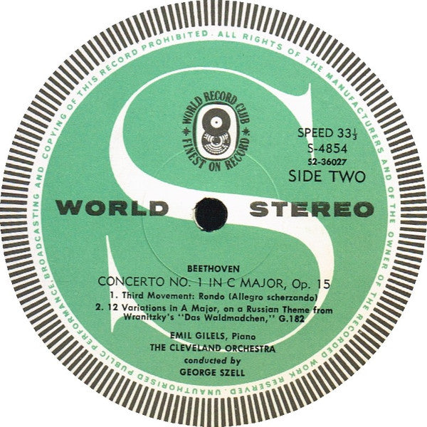 Beethoven*, Emil Gilels (Piano) / The Cleveland Orchestra Conducted By George Szell : Piano Concerto No. 1 In C Major, Op. 15 (LP, Album, Club)