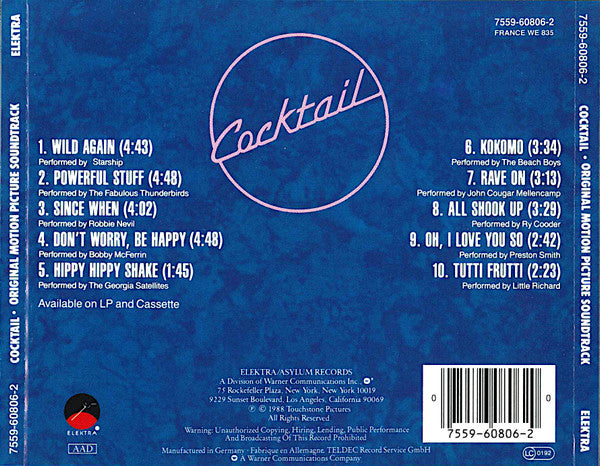 Various : Cocktail - Original Motion Picture Soundtrack (CD, Comp, RP)