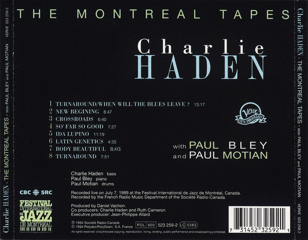 Charlie Haden With Paul Bley And Paul Motian : The Montreal Tapes (CD, Album)