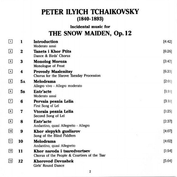 Tchaikovsky*, Irina Mishura-Lekhtman, Vladimir Grishko, University Musical Society Choral Union*, Detroit Symphony Orchestra, Neeme Järvi : The Snow Maiden (CD, Album)