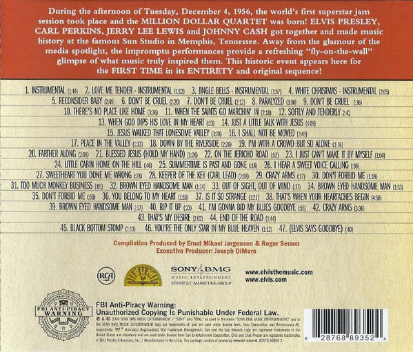 Elvis Presley - Carl Perkins - Jerry Lee Lewis - Johnny Cash : The Complete Million Dollar Quartet (CD, Album, RE, RM, Son)