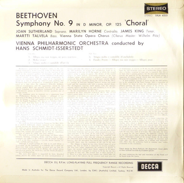 Beethoven*, Joan Sutherland, Marilyn Horne, James King (3), Martti Talvela, Vienna State Opera Chorus*, Hans Schmidt-Isserstedt, Vienna Philharmonic Orchestra* : Symphony No 9 'Choral' (LP)