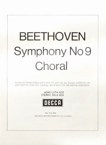 Beethoven*, Joan Sutherland, Marilyn Horne, James King (3), Martti Talvela, Vienna State Opera Chorus*, Hans Schmidt-Isserstedt, Vienna Philharmonic Orchestra* : Symphony No 9 'Choral' (LP)