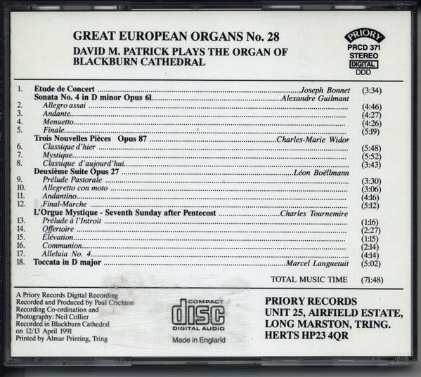 David M. Patrick : David M. Patrick Plays The Organ Of Blackburn Cathedral (CD)