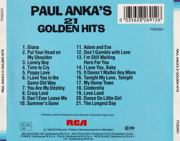 Paul Anka : Paul Anka's 21 Golden Hits (CD, Comp)