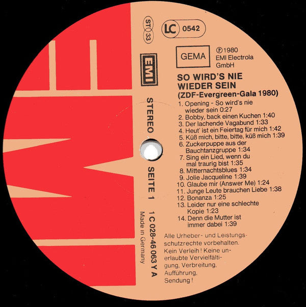 Various : So Wird's Nie Wieder Sein (ZDF-Evergreen-Gala 1980) (LP, Album)