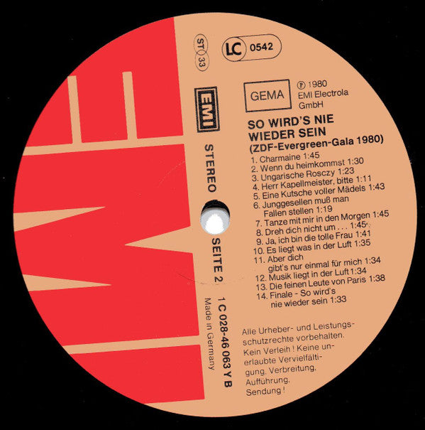 Various : So Wird's Nie Wieder Sein (ZDF-Evergreen-Gala 1980) (LP, Album)