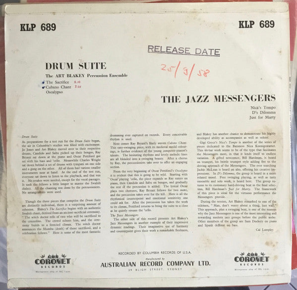 Art Blakey & The Jazz Messengers : Drum Suite (LP, Album, Mono)