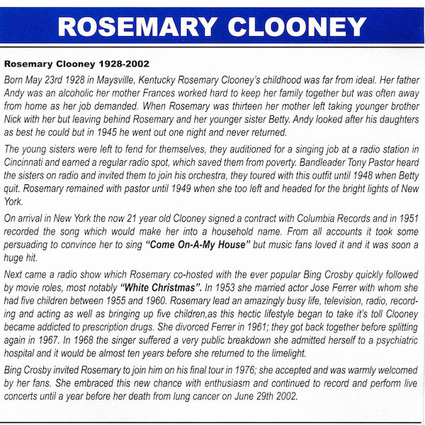 Rosemary Clooney : Our Love Affair (CD, Comp, RM)
