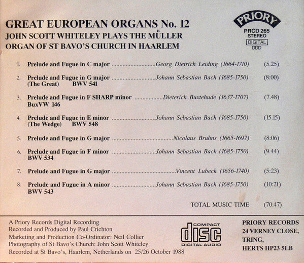 John Scott Whiteley : John Scott Whiteley Plays The Müller Organ Of St. Bavo's Church, Haarlem (CD, Album)