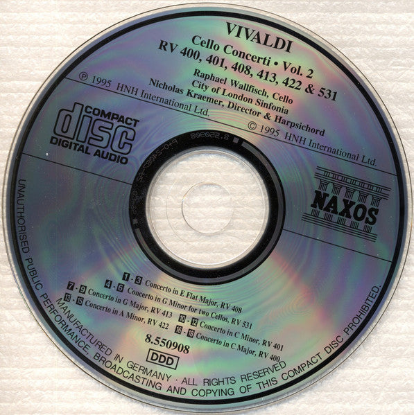 Antonio Vivaldi - Raphael Wallfisch, City Of London Sinfonia, Nicholas Kraemer : Cello Concerti Vol. 2 (RV 400, 401, 408, 413, 422 & 531) (CD, Album)