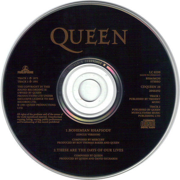 Queen : Bohemian Rhapsody / These Are The Days Of Our Lives (CD, Single)