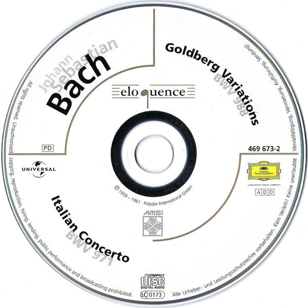 Johann Sebastian Bach - Ralph Kirkpatrick : Goldberg Variations, Italian Concerto (CD, Comp)