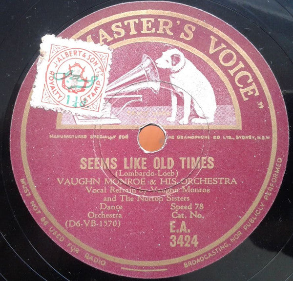 Vaughn Monroe And His Orchestra : Seems Like Old Times / Who Told You That Lie (Shellac, 10")