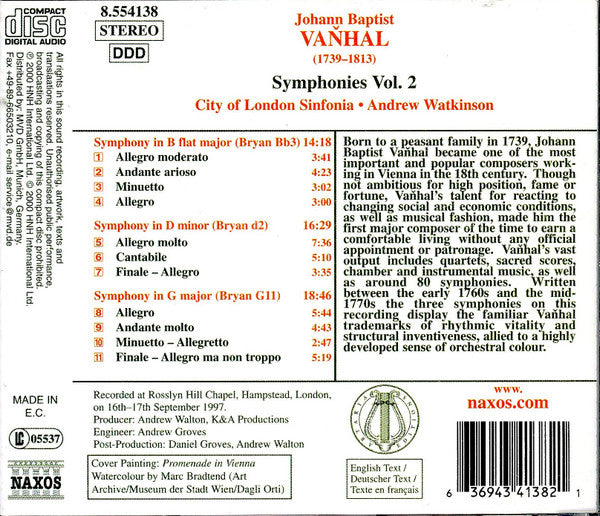 Johann Baptist Vanhal, City Of London Sinfonia, Andrew Watkinson : Symphonies, Vol. 2 (CD, Album)