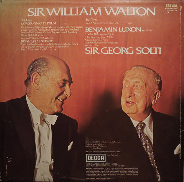 Walton*, Sir George Solti*, Benjamin Luxon, London Philharmonic Choir And Orchestra* : Belshazzar's Feast / Coronation Te Deum  (LP)