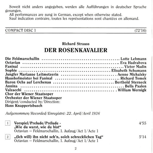 Lotte Lehmann, Maria Jeritza, Helge Roswaenge : Giordano, Gounod, Leoncavallo, Mascagni, Strauss, Wagner (1933-1936) - Edition Wiener Staatsoper Live Vol. 12 (2xCD, Comp, Mono, RM)