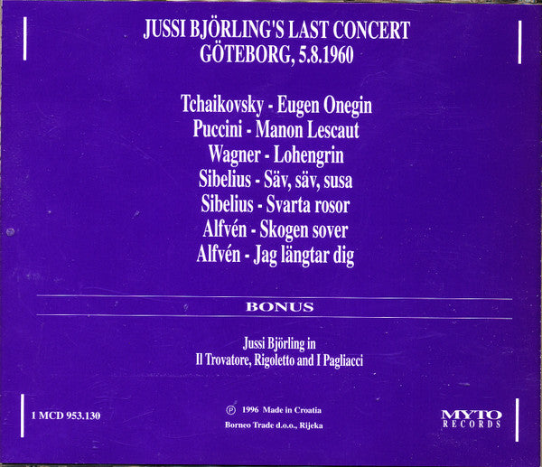 Jussi Björling : Jussi Björlings's Last Concert (CD, Album)