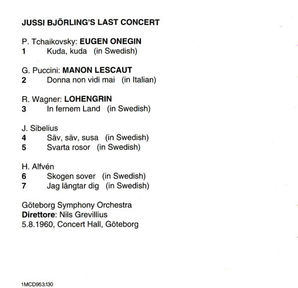 Jussi Björling : Jussi Björlings's Last Concert (CD, Album)