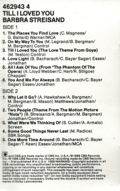 Barbra Streisand : Till I Loved You (Cass, Album)