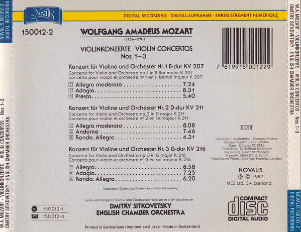 Wolfgang Amadeus Mozart, Dmitry Sitkovetsky, English Chamber Orchestra : Violin Concertos Nos.1, 2 & 3 (CD, Album)