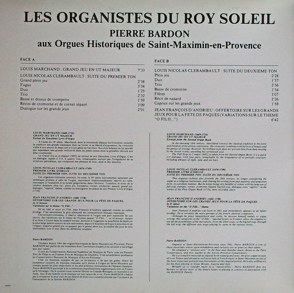 Louis Marchand / Louis-Nicolas Clérambault / Jean-François Dandrieu, Pierre Bardon : Les Organistes Du Roy Soleil (LP, Album)