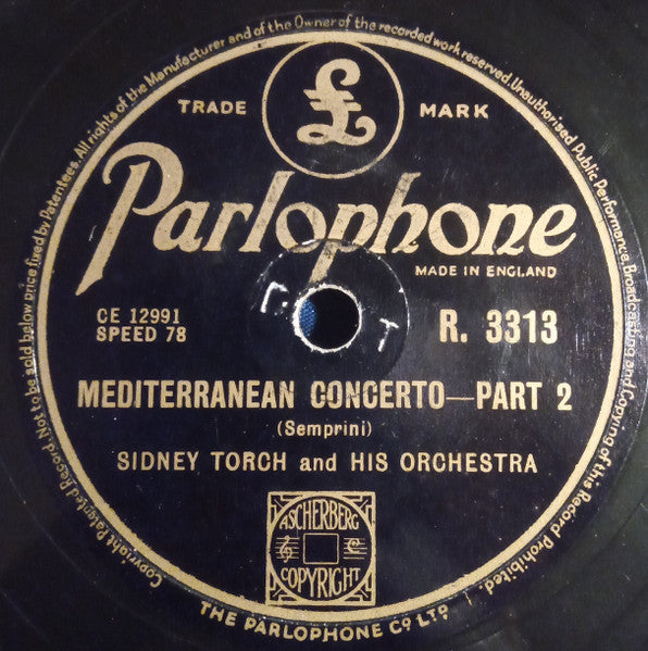 Sidney Torch & Orchestra : Mediterranean Concerto (Shellac, 10")