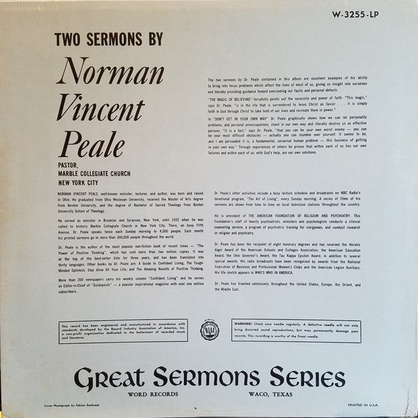 Norman Vincent Peale* : Two Sermons By Norman Vincent Peale (LP, Album)