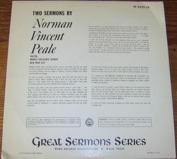 Norman Vincent Peale* : Two Sermons By Norman Vincent Peale (LP, Album)