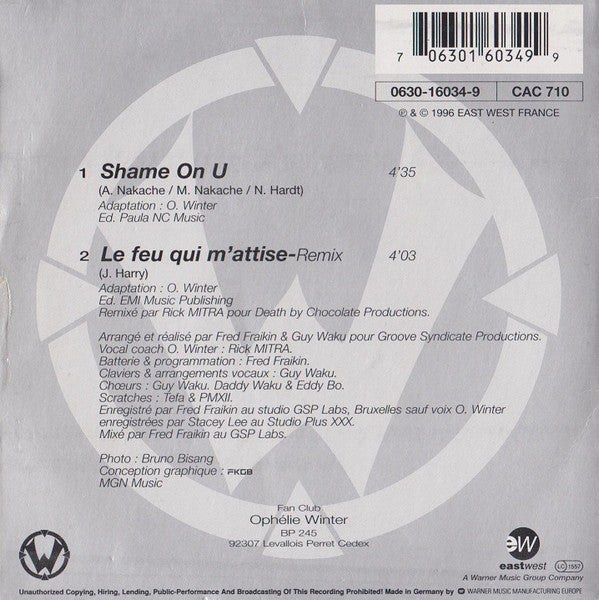 Ophélie Winter : Shame On U (CD, Single, Car)