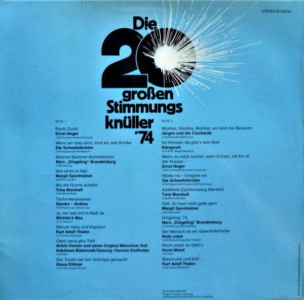 Various : Die 20 Grossen Stimmungsknüller '74 (LP, Comp)