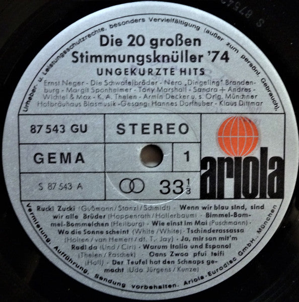 Various : Die 20 Grossen Stimmungsknüller '74 (LP, Comp)
