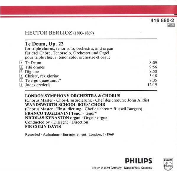 Berlioz*, London Symphony Orchestra & Chorus*, Sir Colin Davis : Te Deum (CD, Album, RE, RM)
