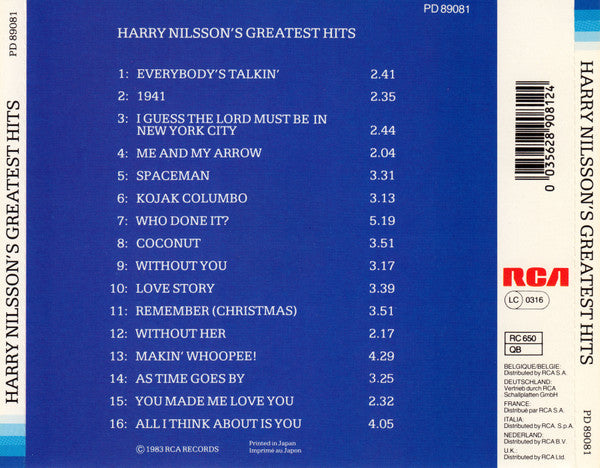 Harry Nilsson : Harry Nilsson's Greatest Hits (CD, Comp)
