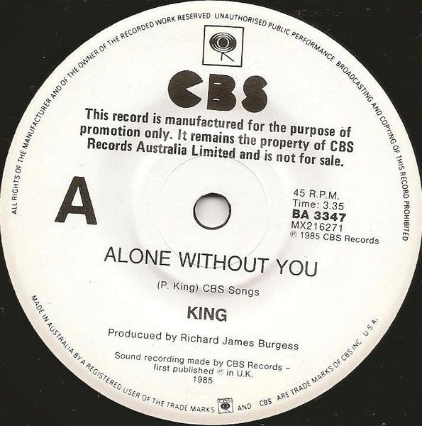 King : Alone Without You (7", Single, Promo)